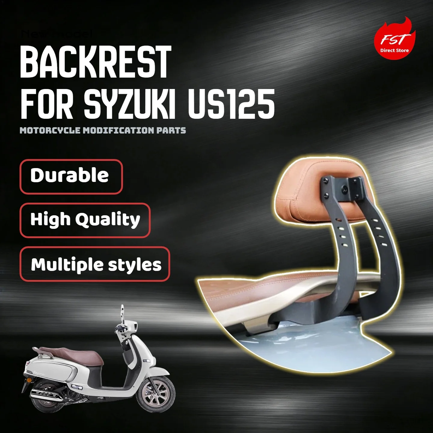 For Suzuki US125 dedicated rear backrest, damage-free installation motorcycle modified back cushion accessory