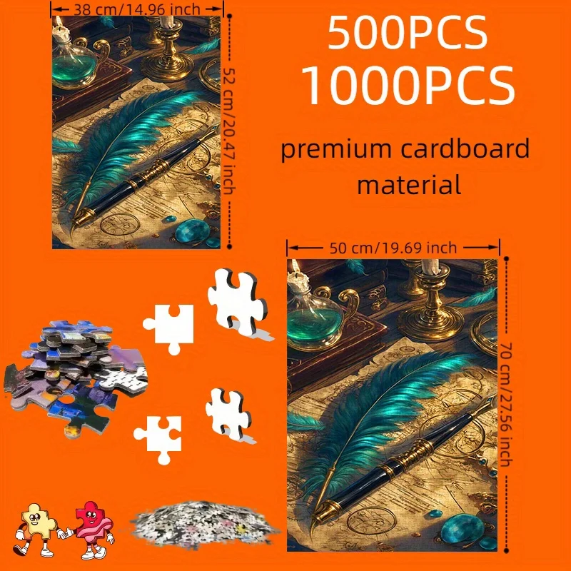 لغز 500/1000 قطعة، لغز ورقي يمكنك صنعه بنفسك، قلم ريشة خريطة سحرية عتيقة، لغز للكبار، مناسب لغز الترفيه المنزلي، الأصدقاء P