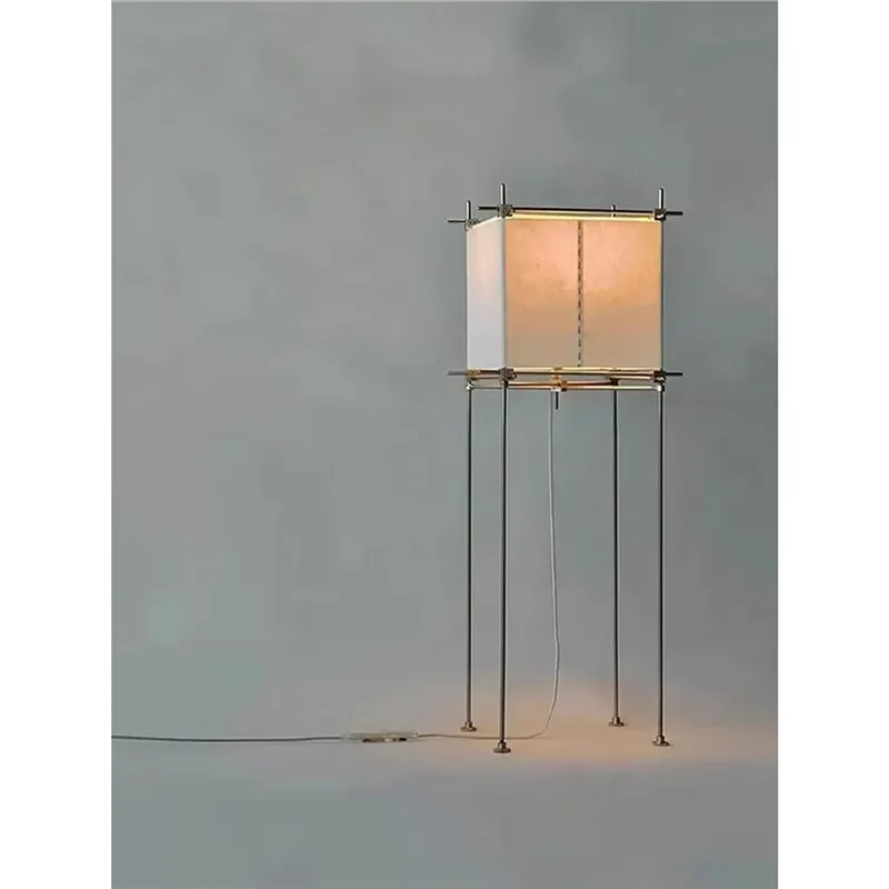 Modern Simple Stainless Steel Floor Lamp Retro Atmosphere Lighting Designer Decoration For Tea Room Washable Paper Shade Home