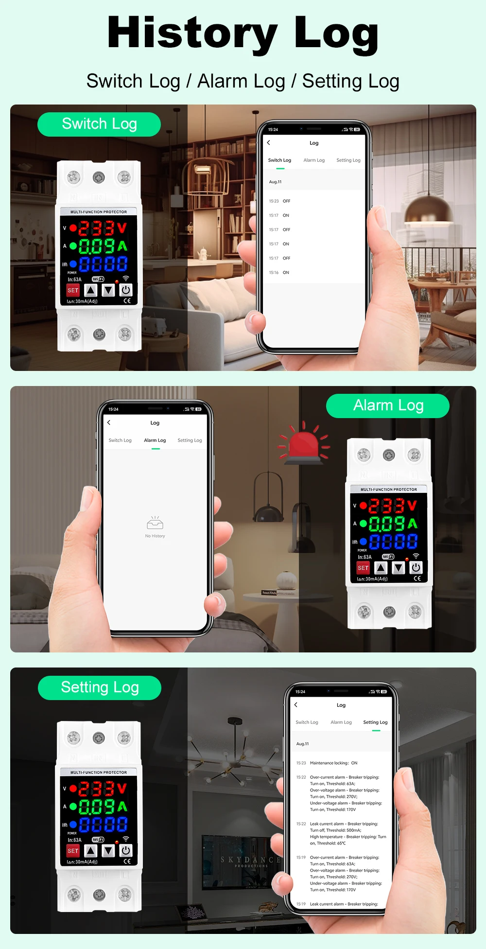 MANHOT Smart WiFi Leistungsschalter 2P 63A mit Leck-, Temperatur-, Spannungs- und Stromschutz, Energiezähler, kompatibel mit Tuya Alexa – Detail 10