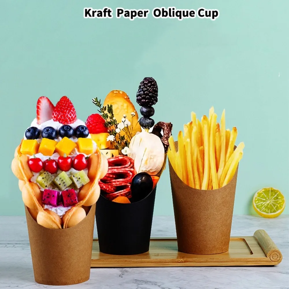 25pcs 14/16oz French Fries Holder Disposable Popcorn French Fry Cup DIY Baking Kraft Paper Snack Dessert Cupcakes Party Supplies