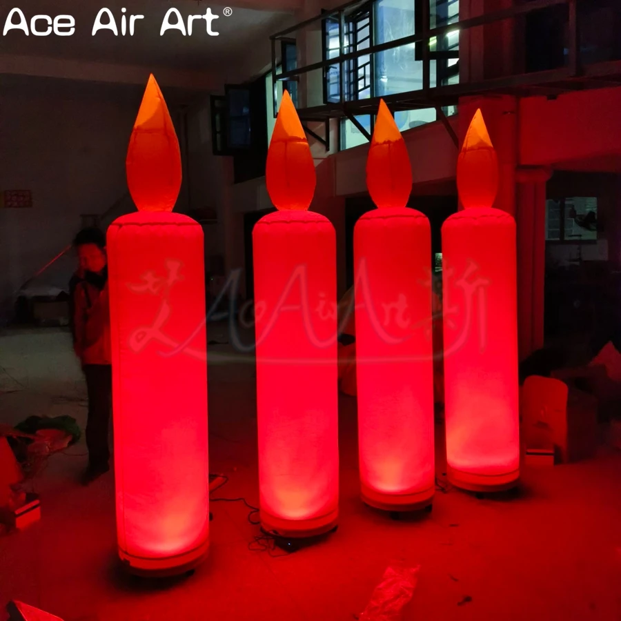 Factory Direct 2-delige opblaasbare kaarsen, zelfstaande rode opblaasbare led-kaarsen voor vakantie/podium/feestdecoraties