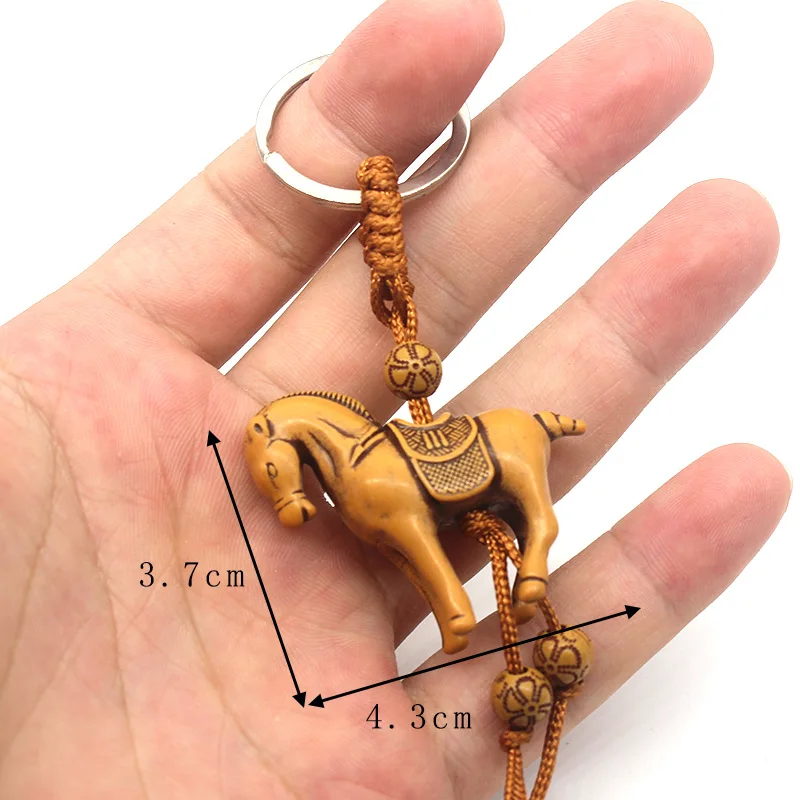 Turtle Keychain Wooden Vintage Horse Pendant Wood Animal Keyring for Men Women Bag Charms