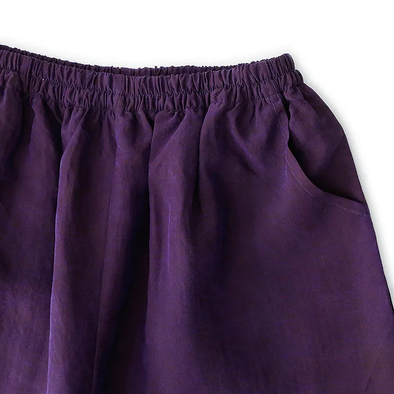 2025年女性ファッション衣料 紫色 100%天然桑絹 ガンビア染め 広東ガーゼ ハイウエスト カジュアル ストレートパンツ
