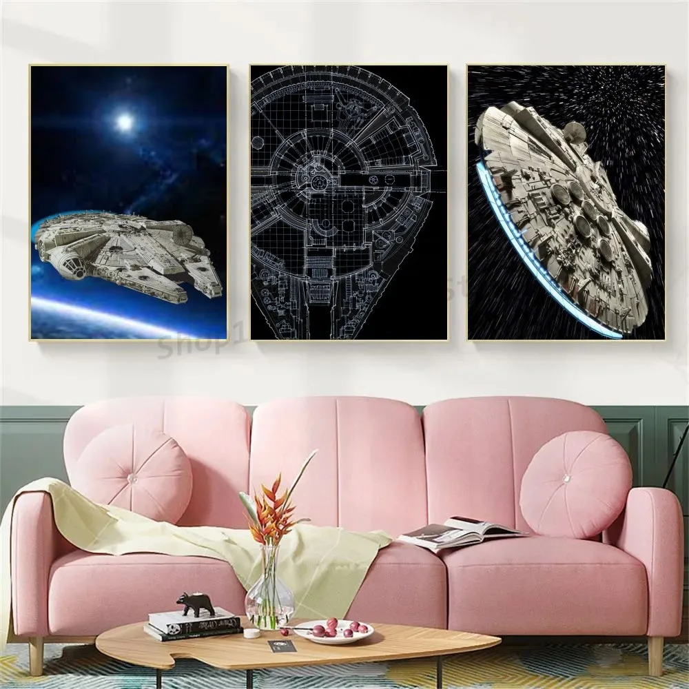 1pc Star Wars Destroyer Millennium Falcon Poster Self-adhesive Art Waterproof Paper Sticker Coffee House Bar Room Wall Decor