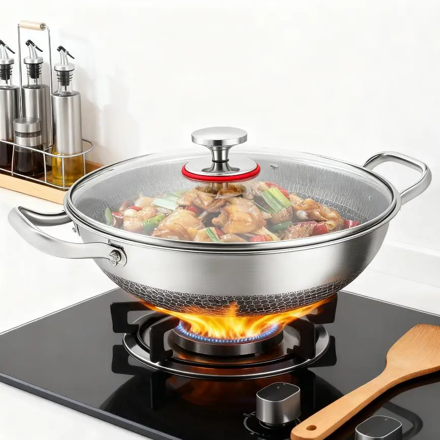 

Frying Pan 32cm Nonstick Stainless Steel Fryer Pot with Lid Induction Gas Electric Cooktop Compatible Perfect Gift for Kitchen