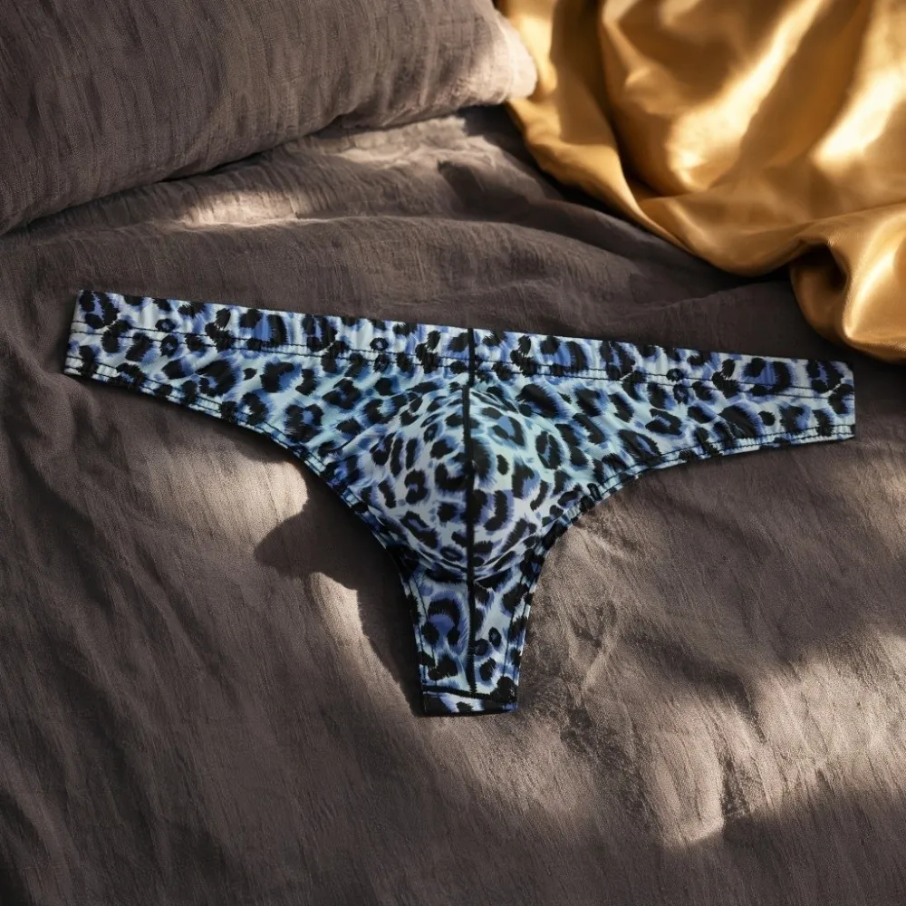 Soft Lingerie Men Leopard Print Thongs Low Waist T-back Men's Panties Thin Underpants Male Briefs Daily Wear