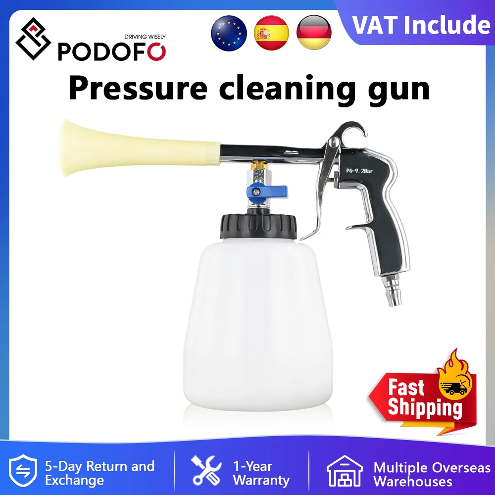 Podofo Car High Pressure Cleaning Gun With 1L Kettle Automobiles Seat Cleaning Kit Car Dry Cleaning Gun Deep Clean Washing