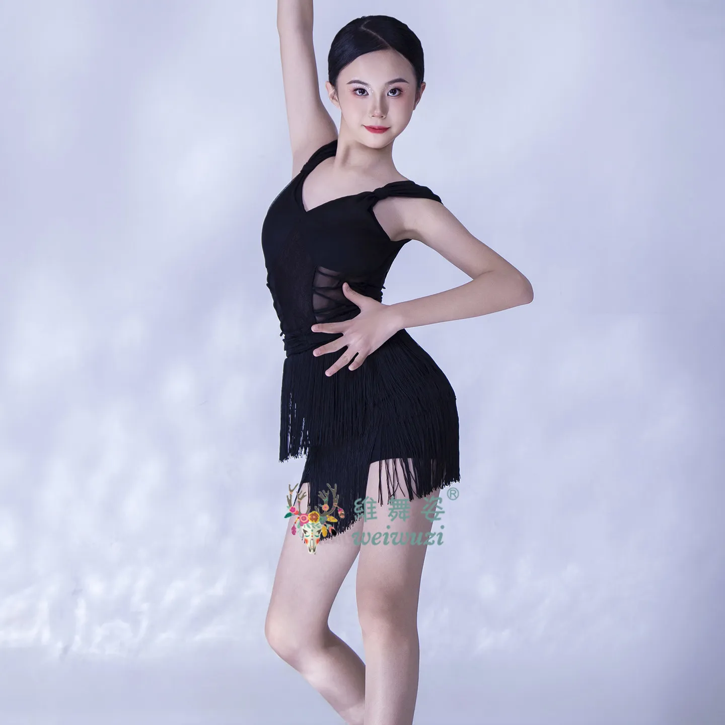 Mädchen Lateinamerikanisches Tanzkleid Ärmellos mit Fransen-Rock Kinder-Performancekostüm Wettbewerb Rumba Salsa Tango Tanzkleid – Detail 4