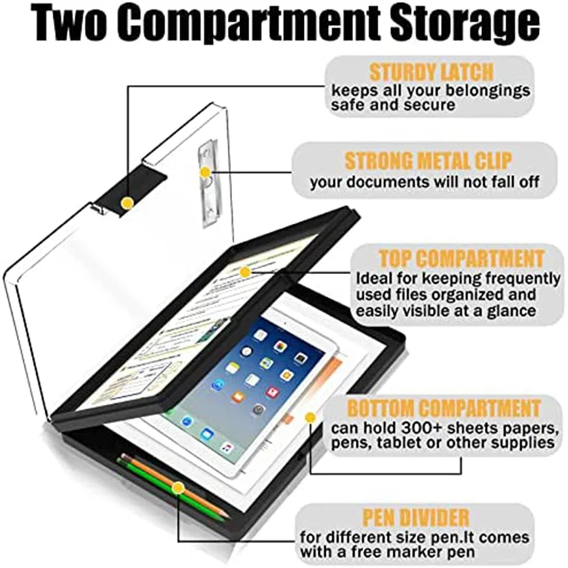 EDT-Clipboard с местом для хранения, 13,3X9,5 дюйма с 2-мя отделениями для хранения, доски для сухих зажимов, пластиковый буфер обмена для кормления