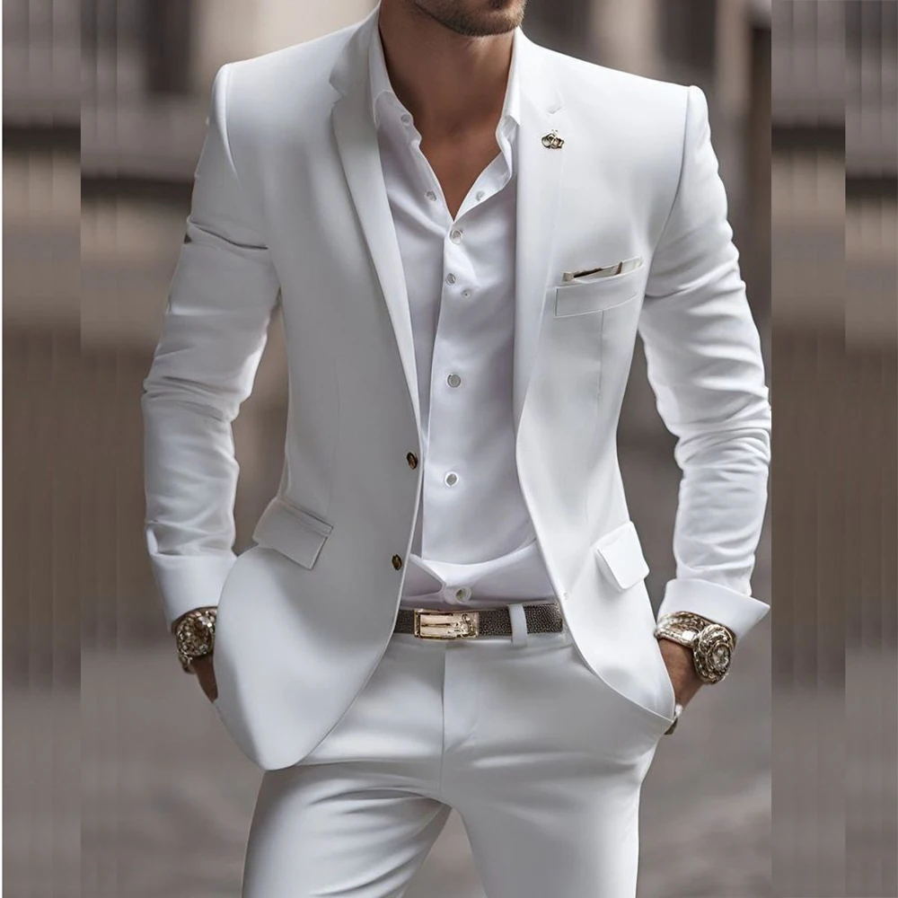 

Formal White Men Suits Single Breasted Notch Lapel Blazer Elegant Prom Party Handsome Male Clothing 2 Piece Jacket Pants Blazer