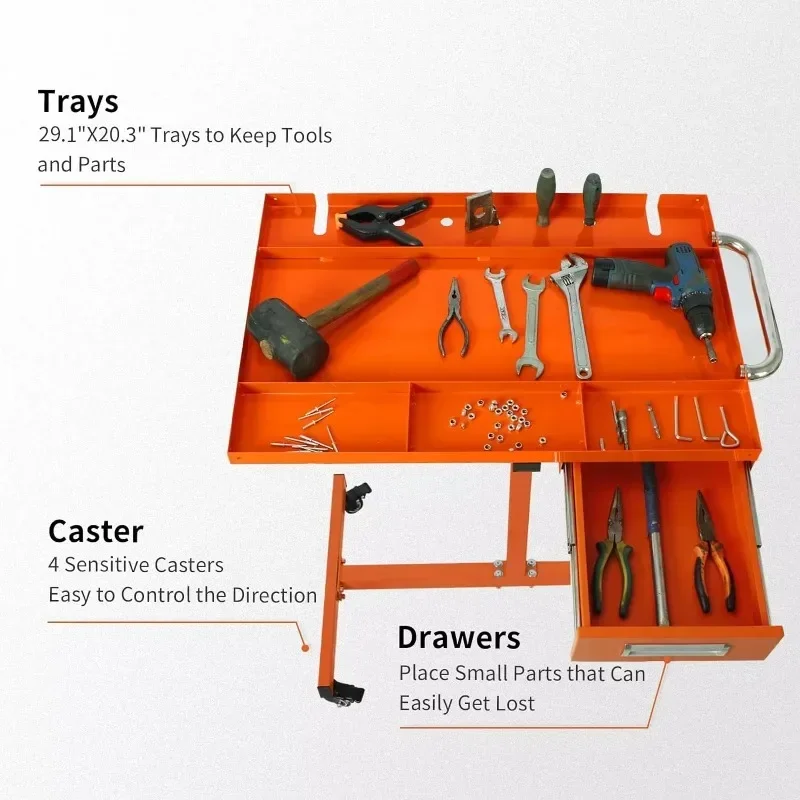 Rolling Tool Tray with Wheels Drawer Removal Table 220 lbs Capacity Garage Workshop Mechanical Rolling Table