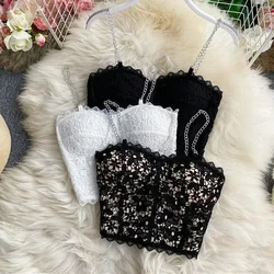 Camisole Women Solid Sexy Ladies Korean Style Popular Lace Design Chic Newest Hot All-match Off Shoulder Inside Minimalist Tops