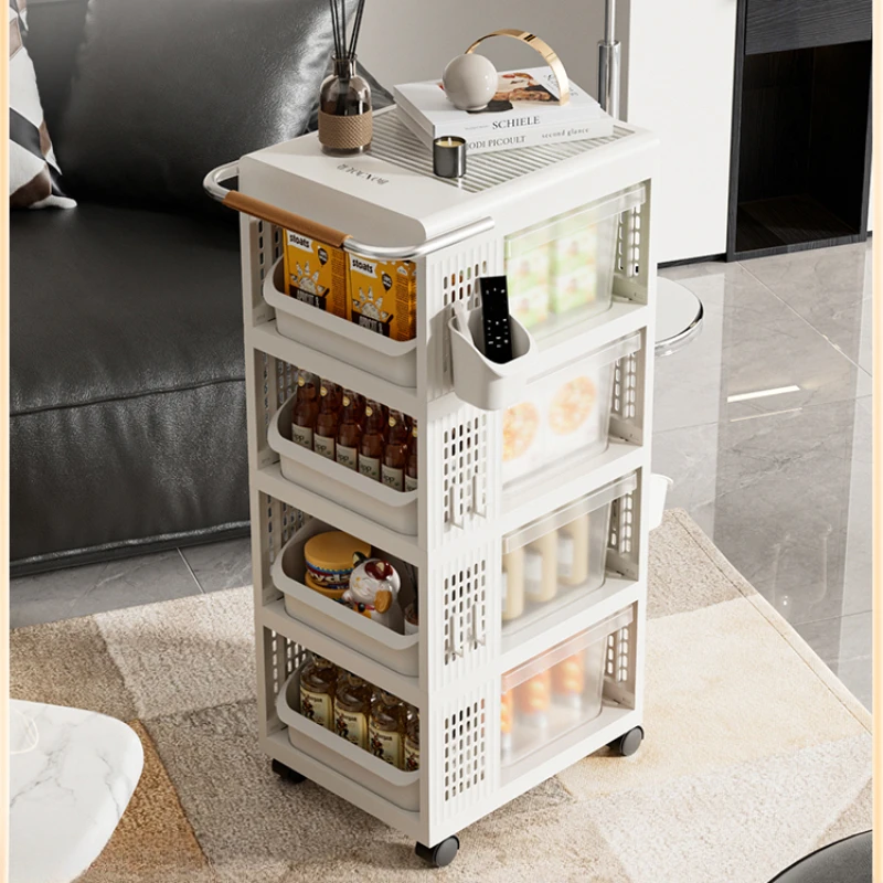 Small cart storage rack for household living room, multi-level floor to floor movable toy storage