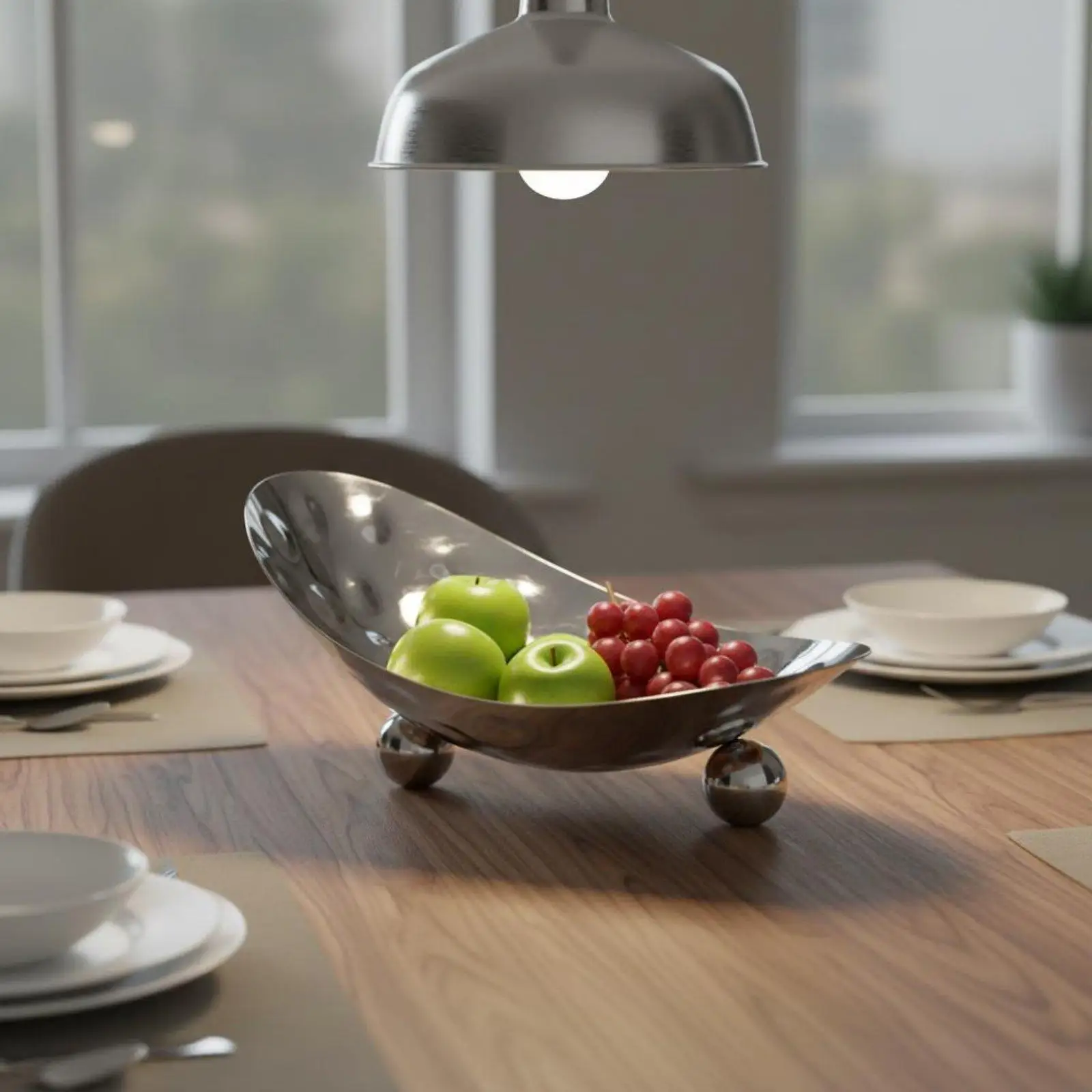 Large Pedestal Serving Bowl Stainless Steel Hammered Fruit Dish for Party Catering Salad Appetizer Kitchen Table Decorative