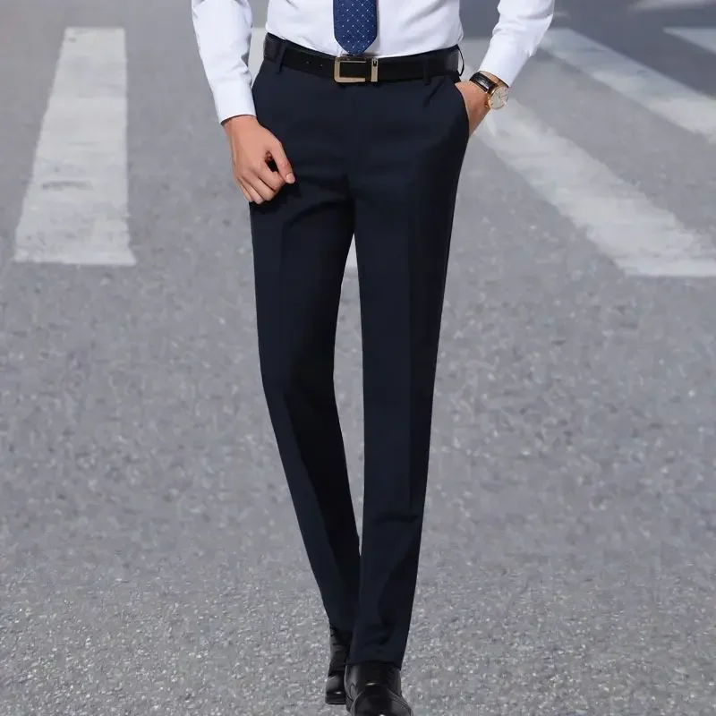 

Man Suits Pants Tressed Baggy Social Tailoring Fluid Business Stretch Trousers for Men Draped with Belt Slim Fit Elastic Classic