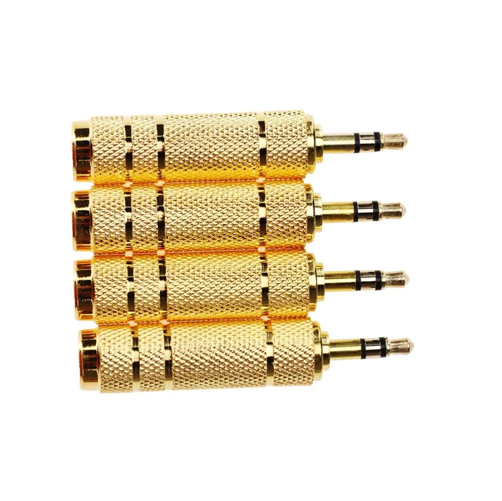 500pcs Gold 3.5mm Male Plug to 6.35mm Female Audio Adapter Microphone Jack Stereo Converter Connector For Headphone PC