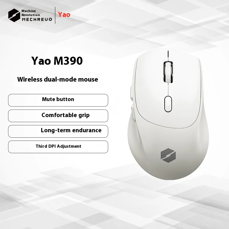 Mechrevo Yao M390 Wireless Office Mouse Long Range Dual Mode Paw3212 White Compact Silent Micro Motion Gaming Do Office Work