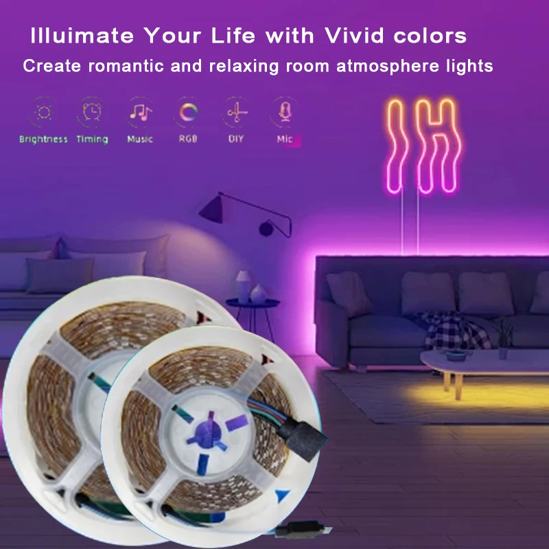 5050 RGB Bluetooth LED Light Strip Remote Control Panel Diode LED Neon Night Light for Room TV