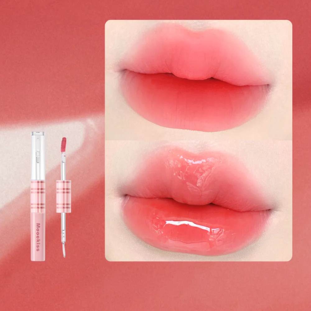 For Mooekiss Dual Head Lip Tint Moisturizing Mirror Glossy Lip Glaze Waterproof Long Lasting Matte Liquid Lip Makeup