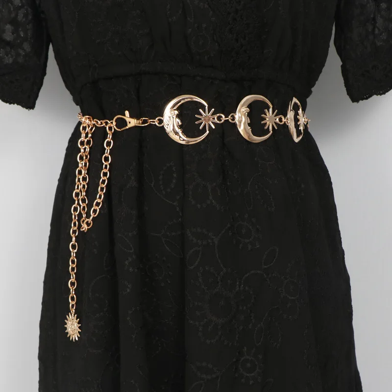 

Trends Ins Style Fashion Moon Sun Metal Belt Sexy Woman Retro High Waist Chain Personality Clothing Accessories Jewelry