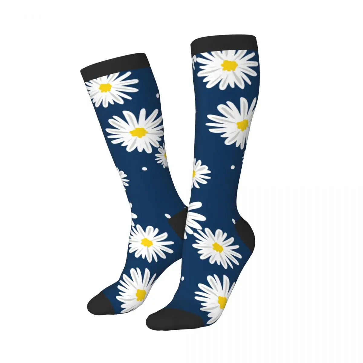 High Socks White Daisies And Circle Over Knee Socks Streetwear Long Hosiery for Daily
