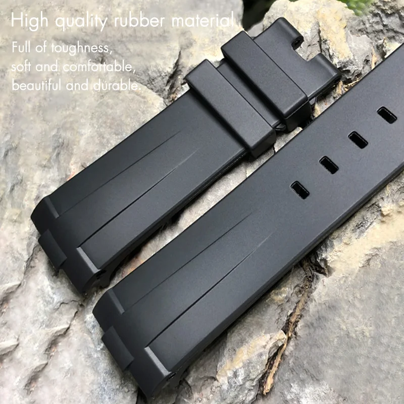 24mm Curved End Natural Rubber Watchband for Panerai LUMINOR SUBMERSIBLE PAM Silicone Waterproof Watch Strap Butterfly Buckle