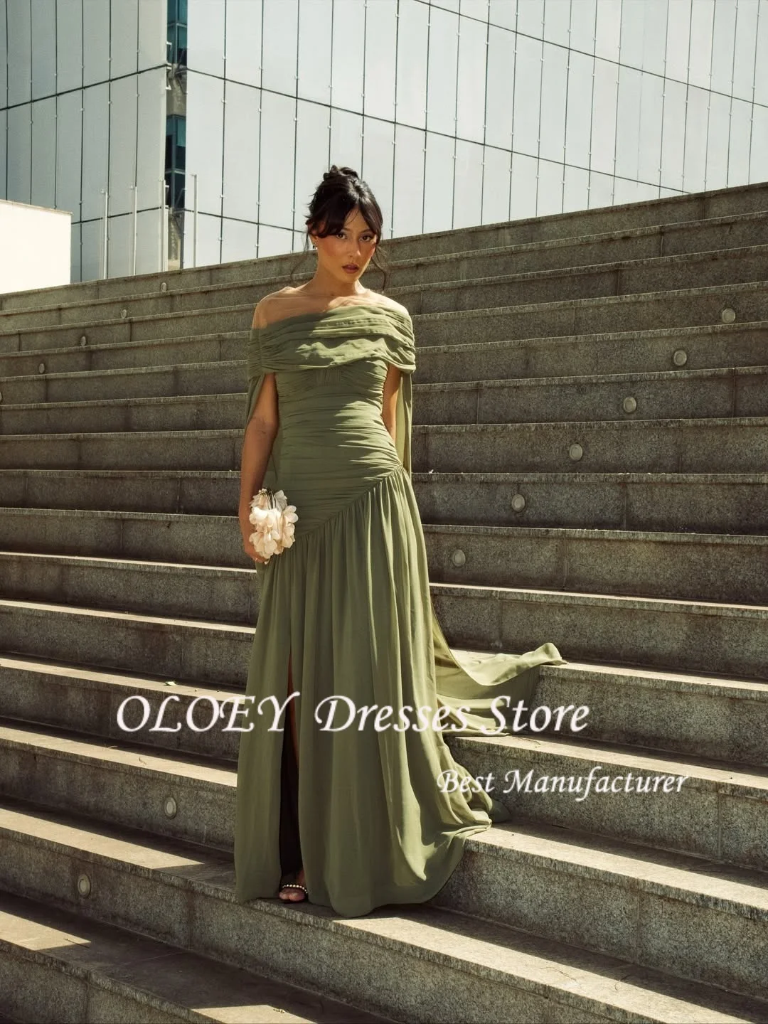 OLOEY A-Linie Schulterfrei Ball Abendkleider Split Maxi Partykleid Chiffon Nacht Cocktail Ballkleider Maßgeschneidert