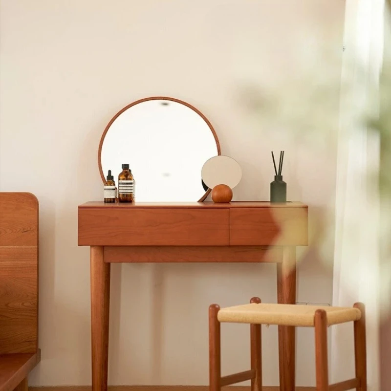modern retro simple dresser solid wood small apartment integrated storage with mirror makeup table