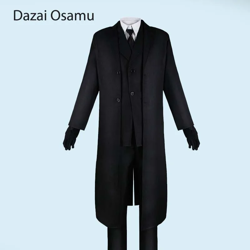 Anime Cosplay Bungo Stray Dogs Dazai Osamu Black Trench Coat Shirt Pants Outfits for Halloween Dazai Osamu Cosplay Costume