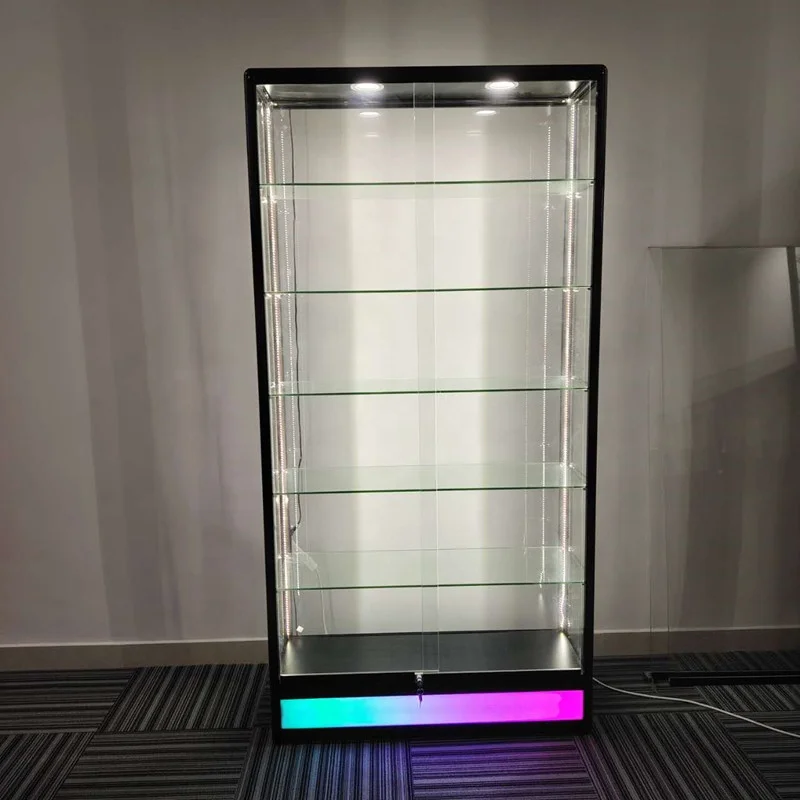 

Customized. high quality retail store furniture lockable glass showcase display cabinet with LED lighting glass vitrine