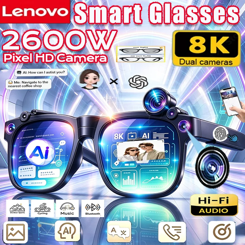 Smart Audio Glasses Bluetooth Polarized - Lenovo AI 8K HDカメラ搭載 Bluetooth スマートグラス