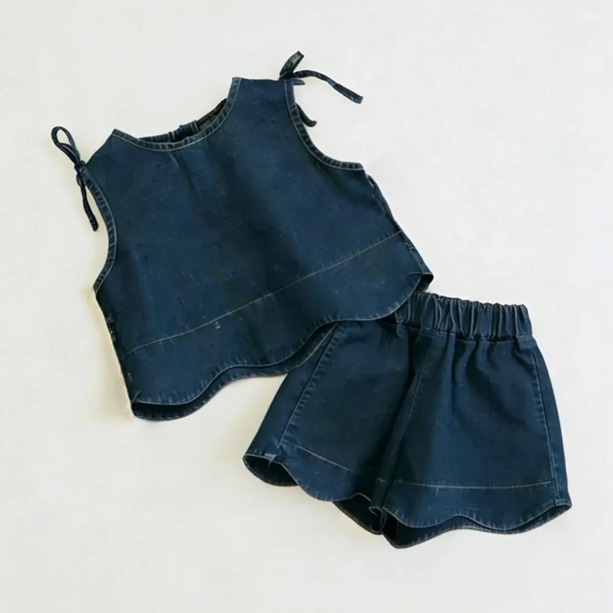 TZ2822 Girls Casual Denim Vest Set Two-Piece Outfit Children's Clothing Set