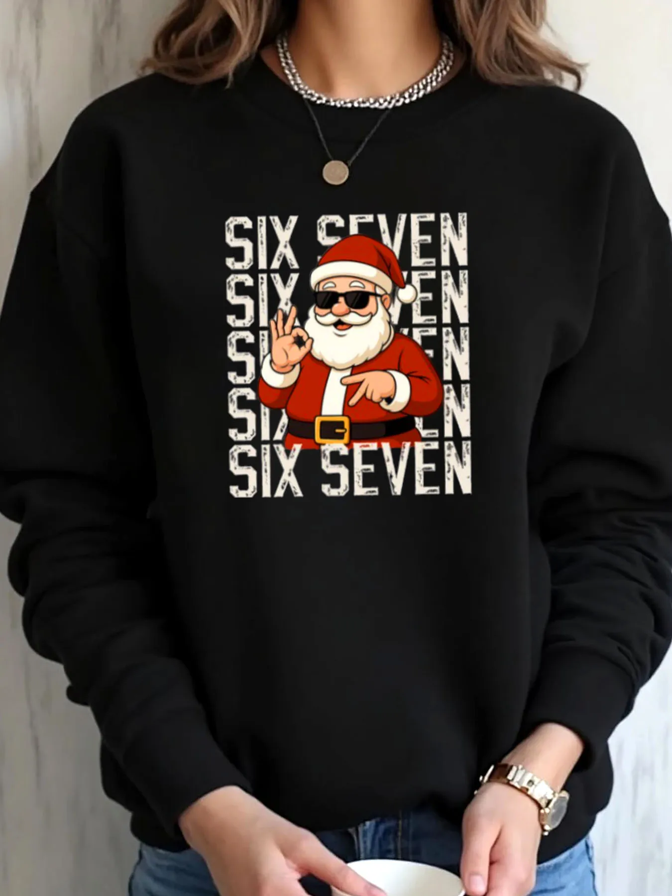 

Женская толстовка больших размеров с рождественским Санта-Клаусом и шестью семи принтами, верхняя одежда