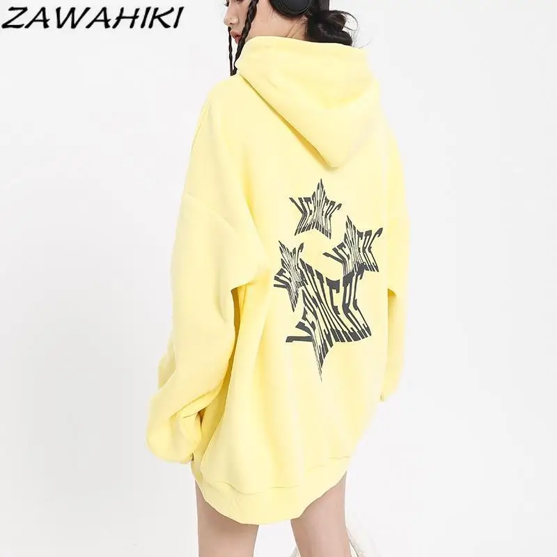 

Sweatshirt Hoodies Women Spring Fall Letter Print American Loose Oversize Fashion Sweet All Match Preppy Long Sleeve Tops Mujer