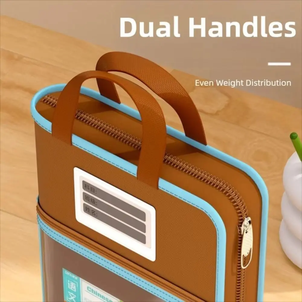 L-shaped A4 File Bag Large Opening Transparent Stationery Storage Bag Large-capacity Zipper Closure Mesh Folder Bag