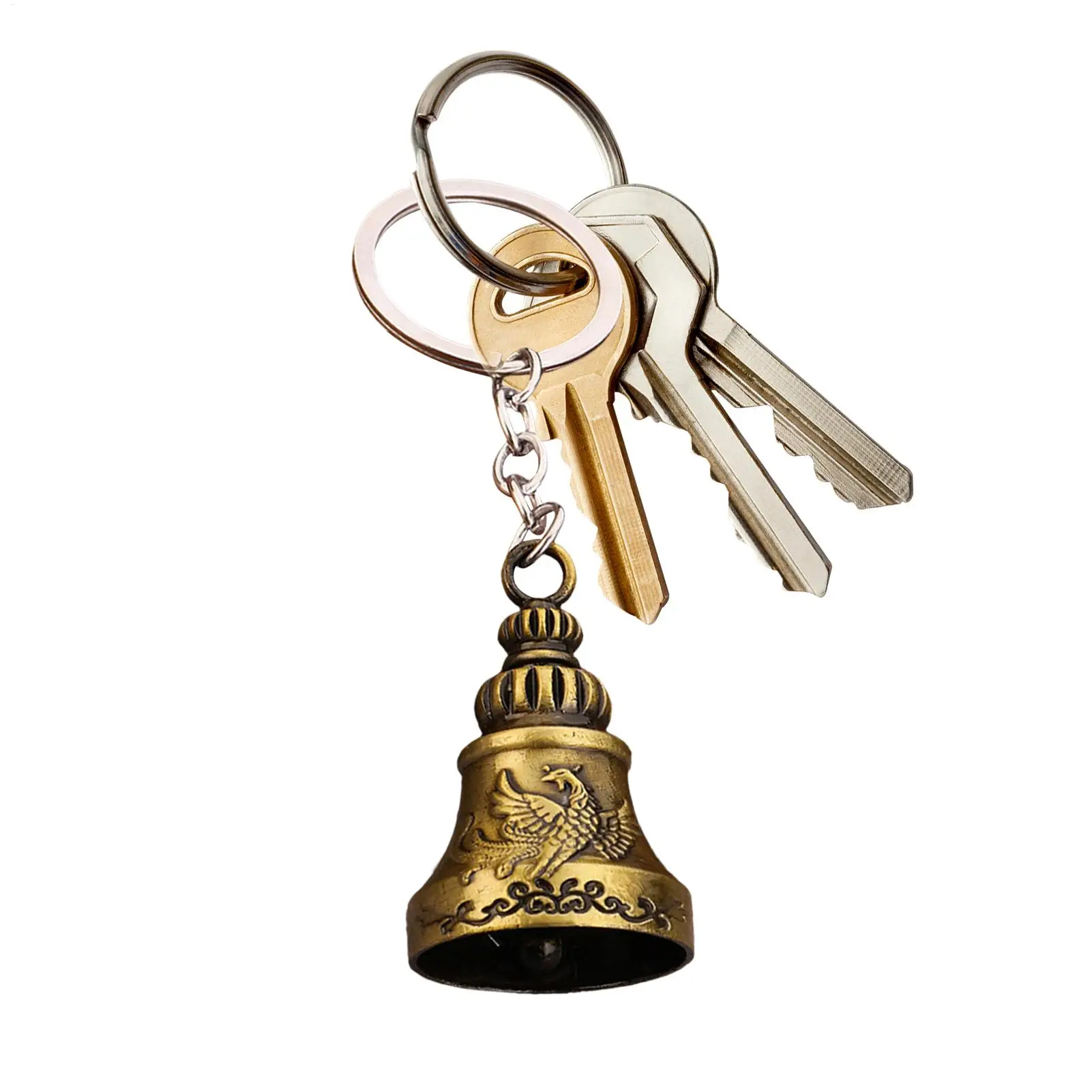 Bell Keychain Retro Multi-Tone Metal Charm Good Luck Key Ring Car Bag Decoration Jewelry Gift Bell Keyring Backpack Pendant