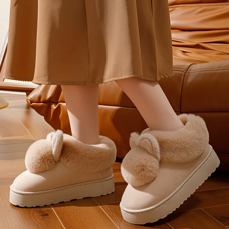 Fashion Fur Slippers For Women Men Winter Warm Ankles Cozy Furry Slides Home Indoor Soft Sole Plush Slides House Footwear view 3
