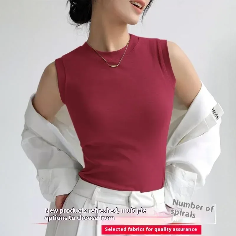 Camisole Vest for Women Cotton Round Neck Colourful Basic Sleeveless Undershirt Tops Tees with Coverage for Side Cleavage C4878