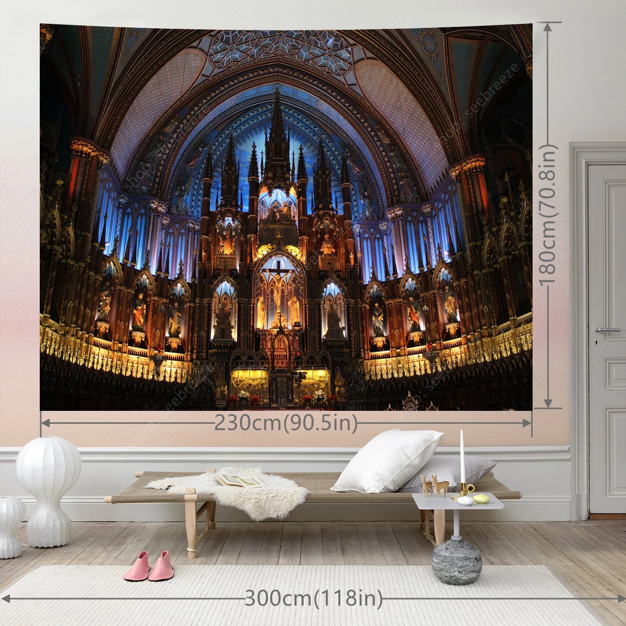 Tapiz de catedral gótica, arte de arquitectura sagrada, colgante de pared, decoración espiritual para el hogar, iglesia, simbolismo religioso, diseño Medieval