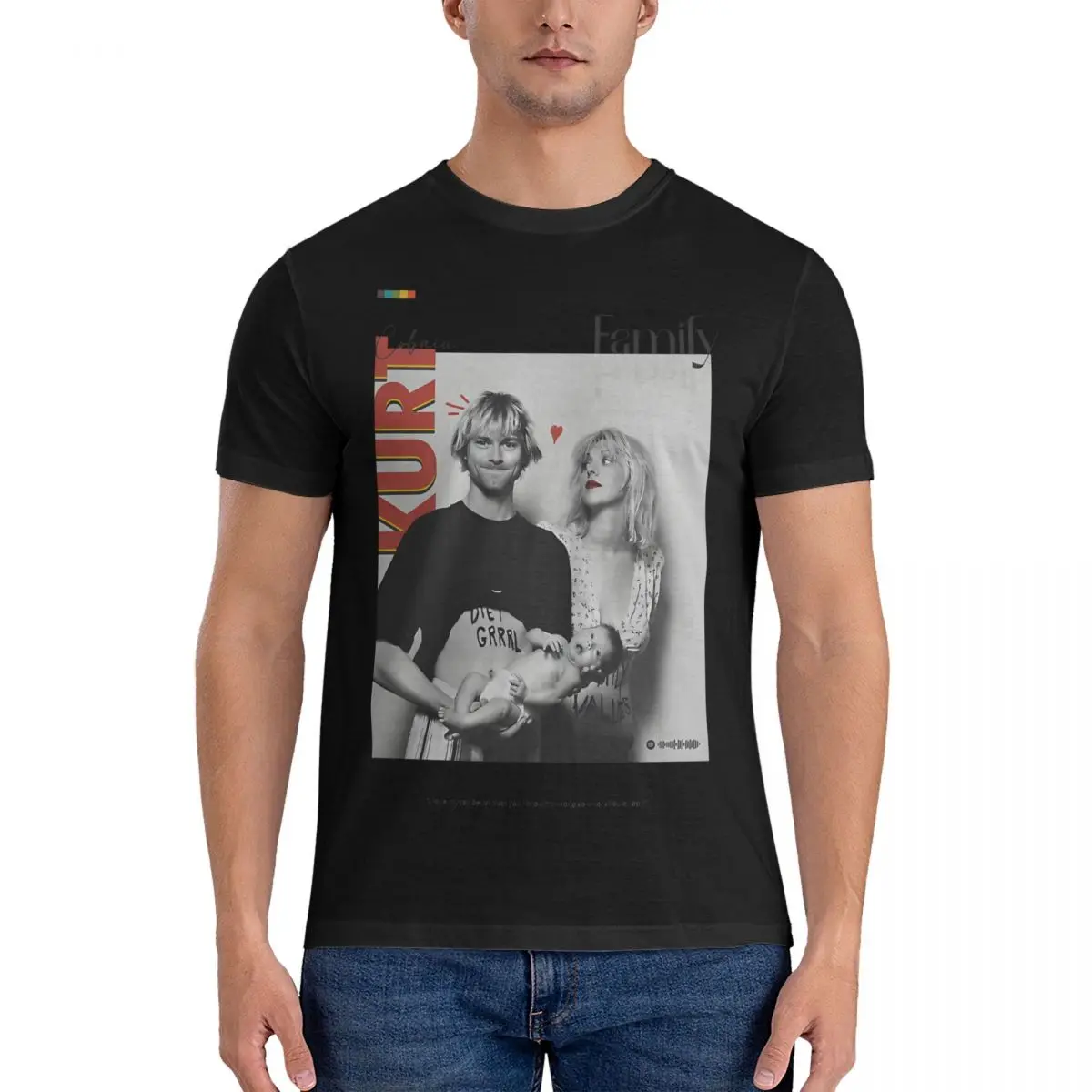 Men's Family Poster, Minimalist T Shirts K-Kurt Singer Cobain Cotton Tops Awesome Short Sleeve Round Collar Tee Shirt Gift Idea