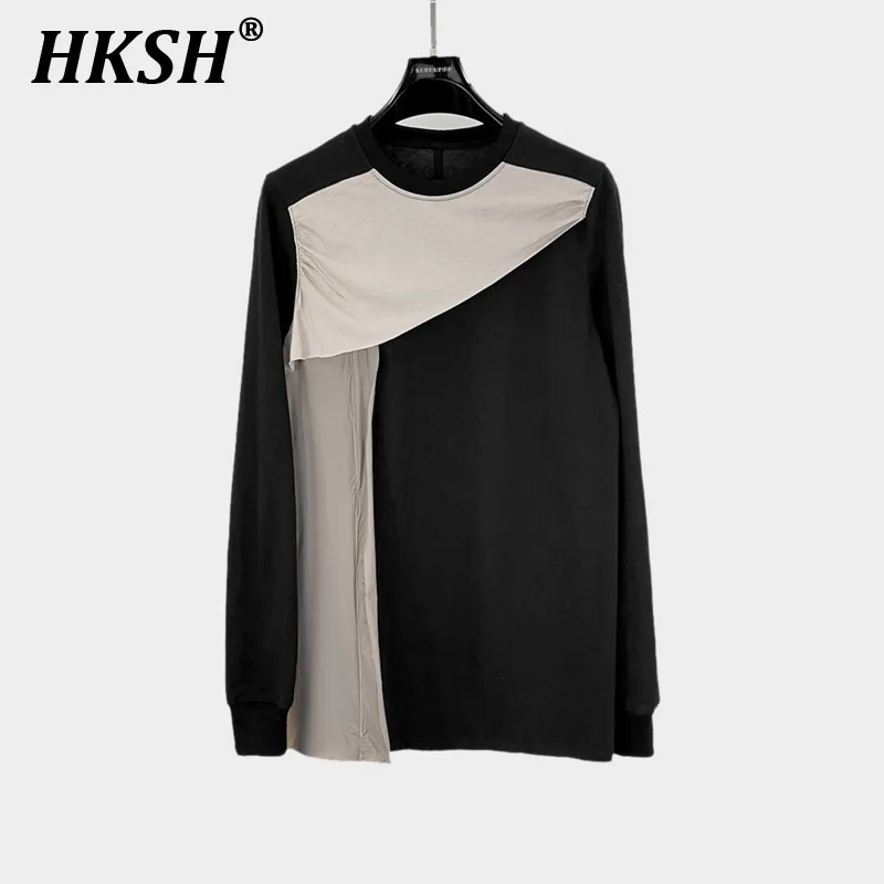 HKSH Autumn Spring New Women's RO Style Dark Niche Design Splicing Patchwork T-shirt Long Sleeve O-Neck Knitted Thick Top HK3095