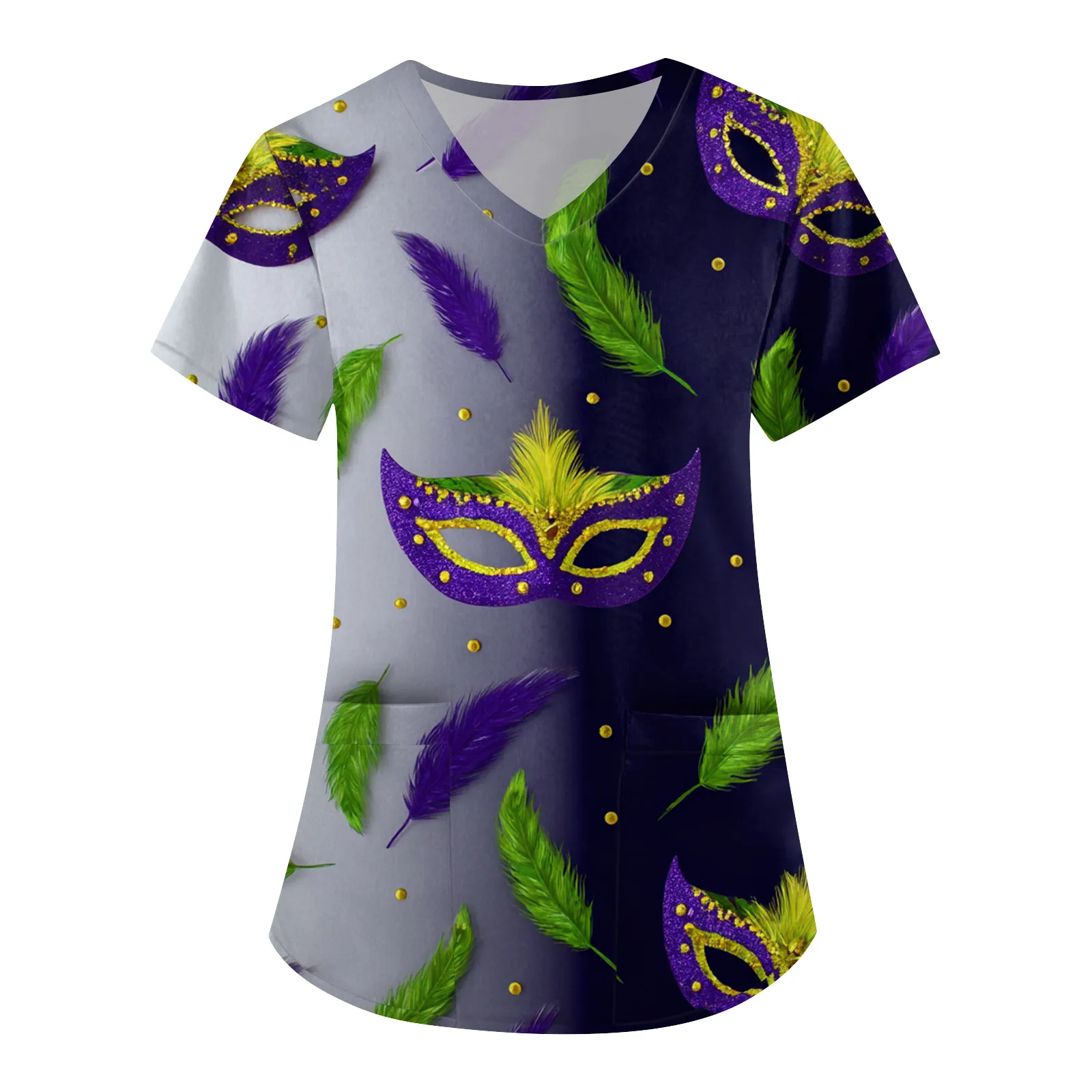 Carnival Printed Nurse Uniform V-Neck Protective Work Uniform Short Sleeved Top Ladies' Carnival Short Sleeve