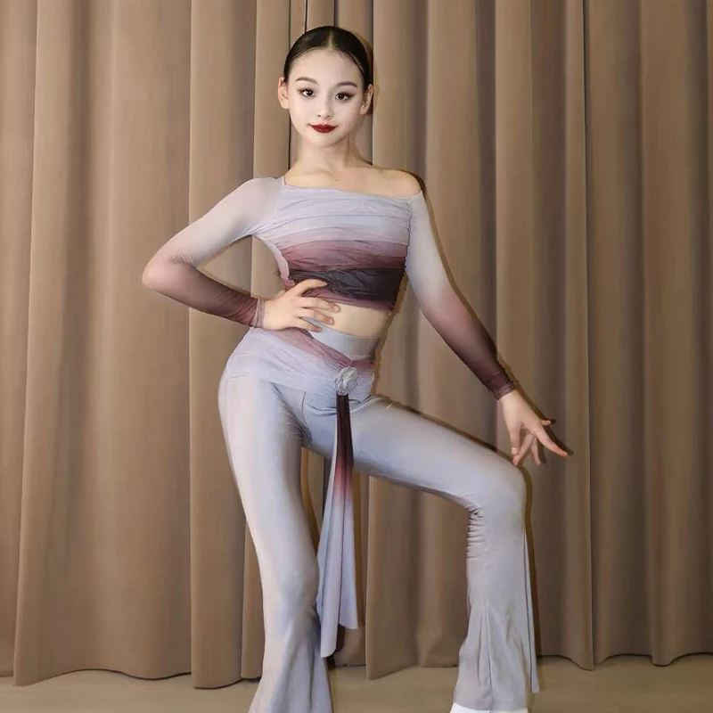 Costumes de concours de danse latine de couleur dégradée, vêtements de spectacle de danse de salle de bal pour enfants, vêtements de danse latine pour filles, SL14137