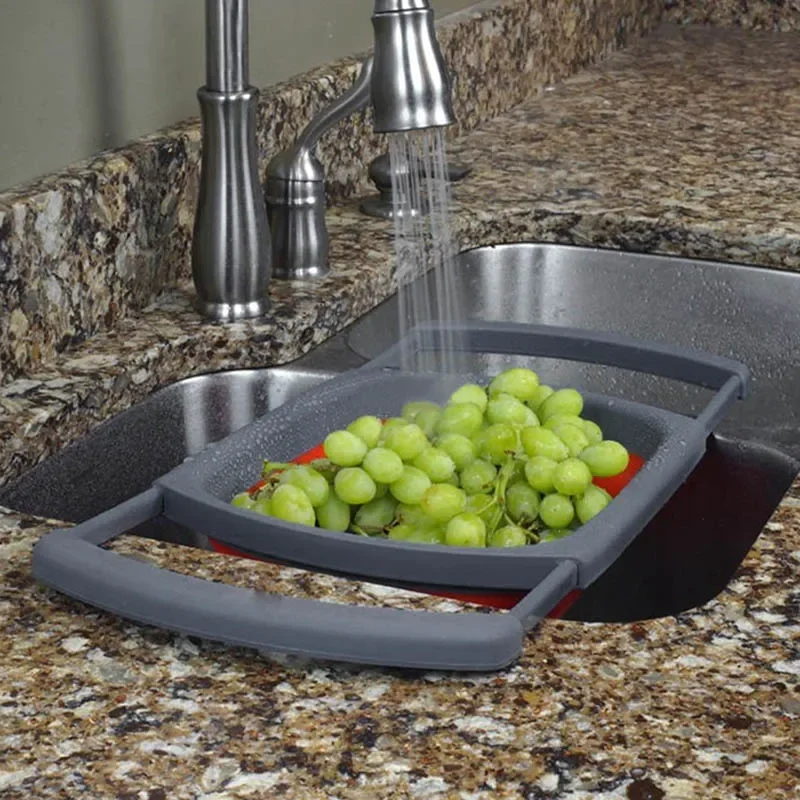 

Foldable Drain Basket Colander Large Fruit Vegetable Washing Filter Tray Strainer Silicone Collapsible Drainer Kitchenware