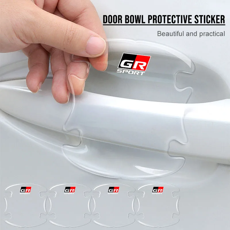 4Pcs Car Body Protection Strip Auto Door Handle Bowl Anti-Scratch Sticker For Toyota Yaris RAV4 Corolla Hilux GR Gazoo Racing