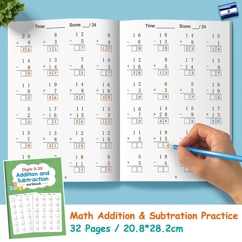 ^32 Pages Children's Math Enlightenment Workbook Addition And Subtraction Within 20 Mental Arithmetic Problems Activity Workbook