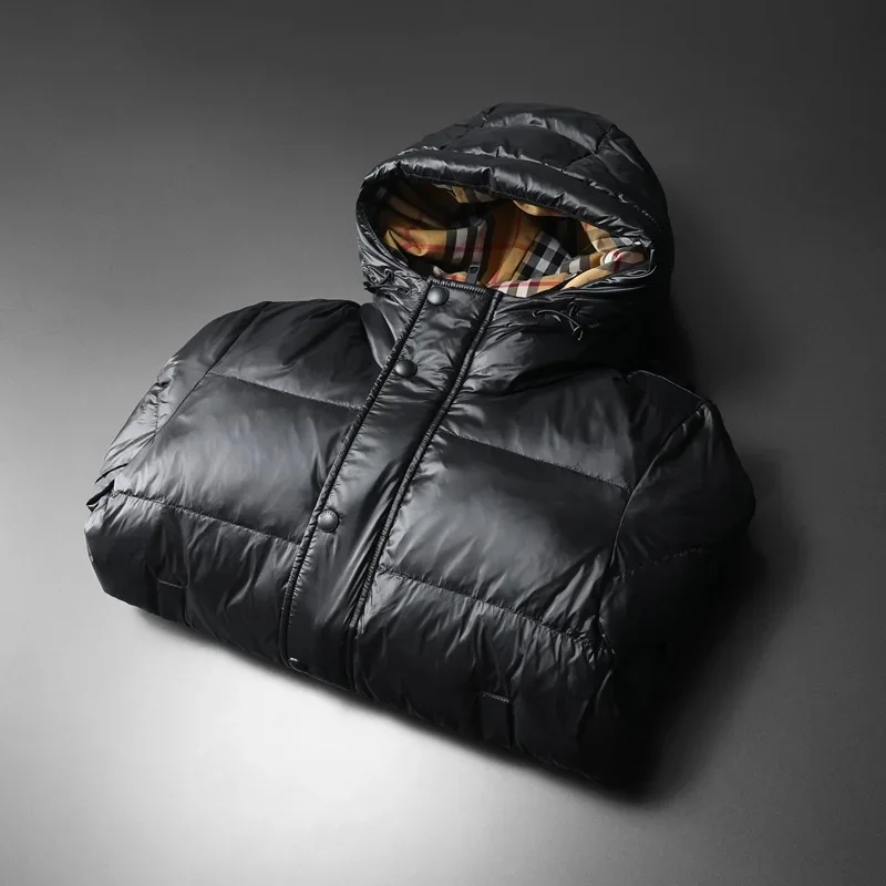 العصرية الرجال عارضة مقنعين أسفل سترة 2025 الشتاء أزياء الأبيض بطة ريشة الدافئة أعلى النمط الأوروبي منتظم صالح #6