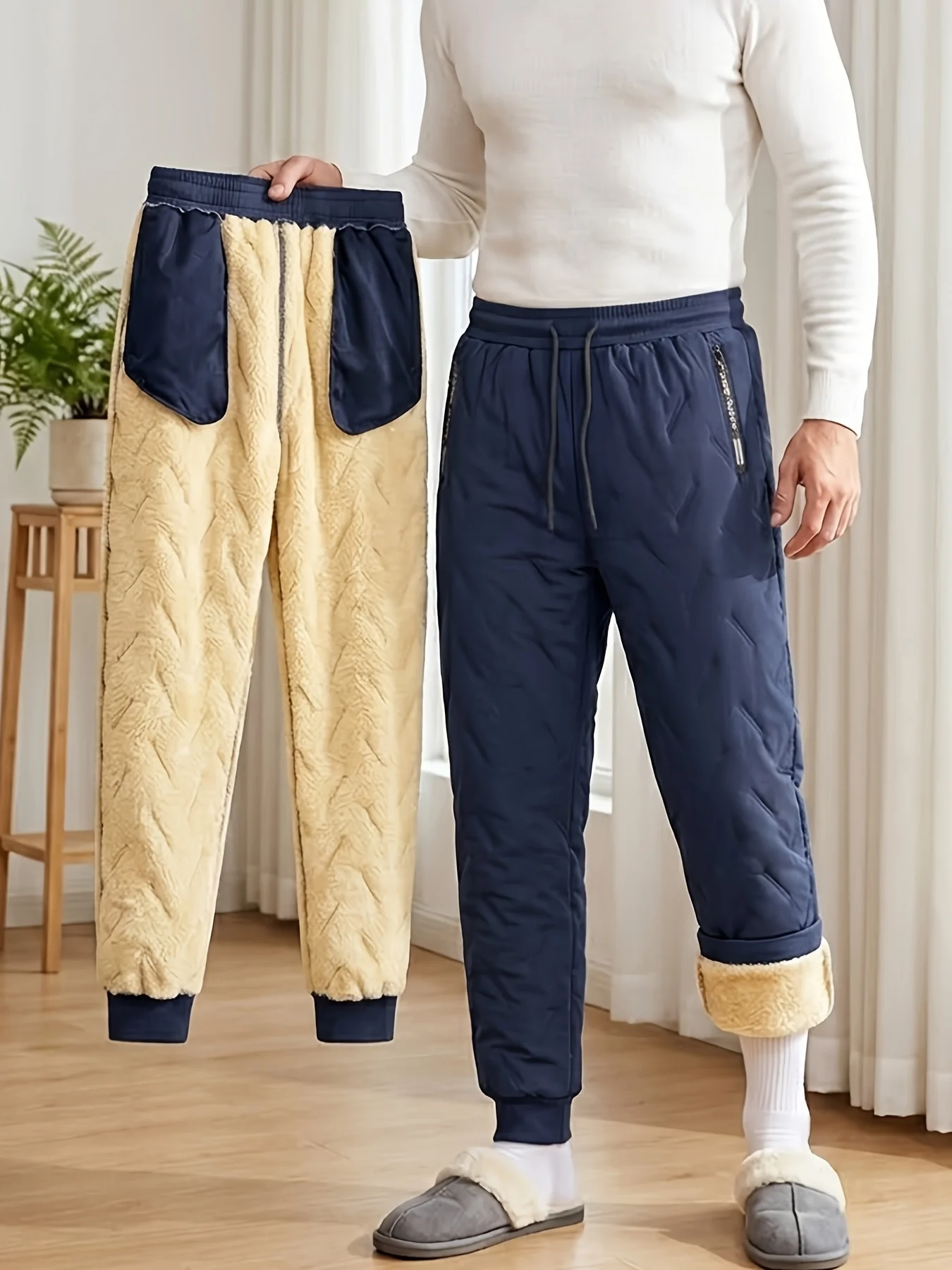 Winter-Baumwollhosen für Herren mit Samt, Sonderangebot für Herren, lockere Hosen für gemütliches Laufen, Ultraschall-Design, Kleidungsaktion – Detail 3