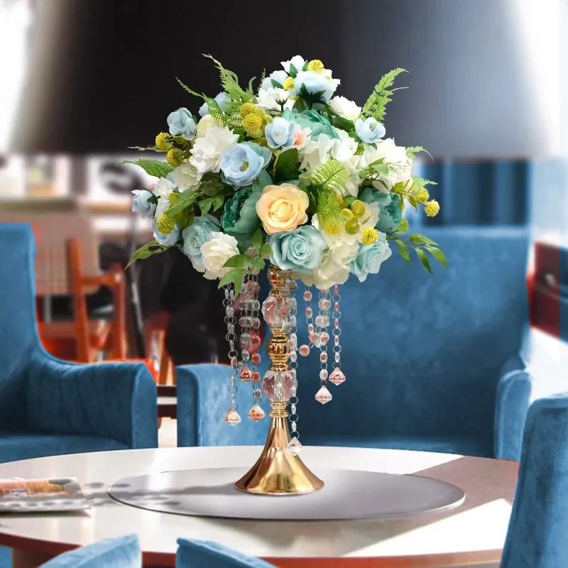 a-*Creative electroplating flow crystal flower device table flower wedding props simulation flower hotel large round table.